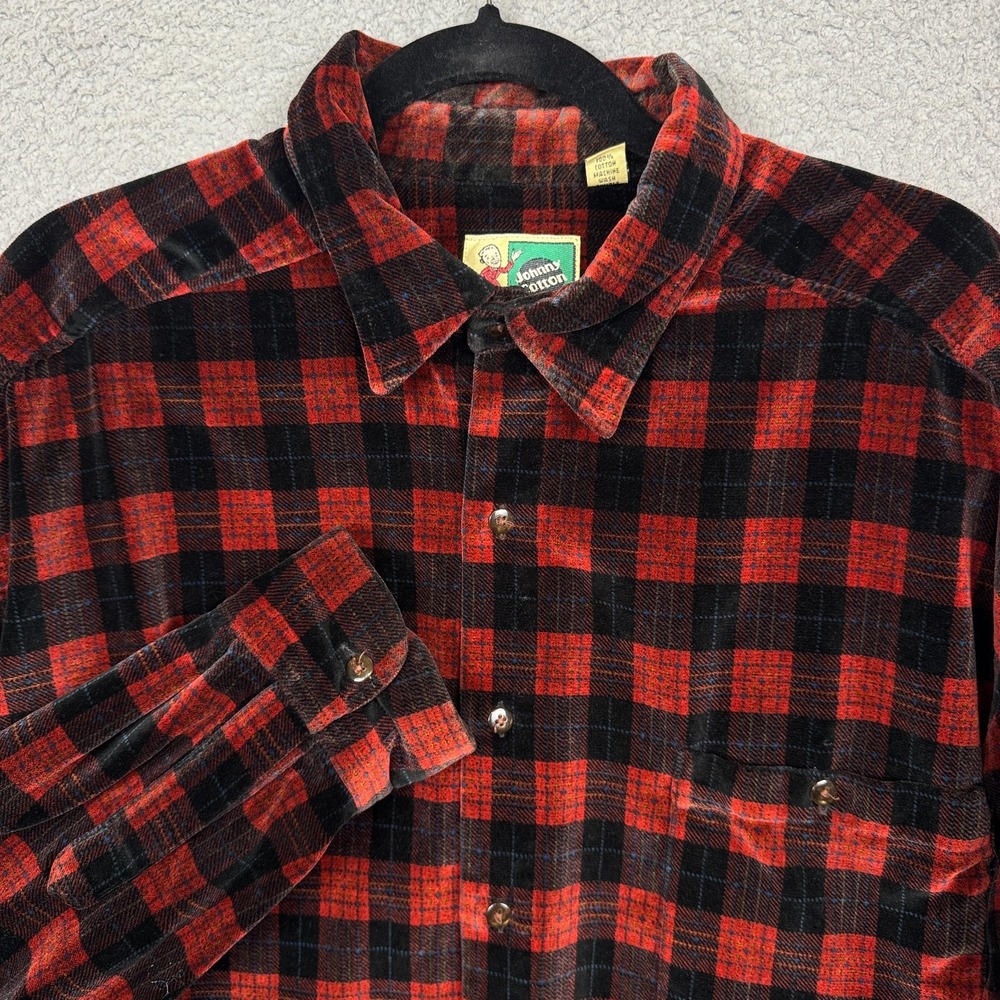 VTG Johnny Cotton Shirt Mens M Red‎ Black Buffalo Plaid Flannel Lumberjack USA